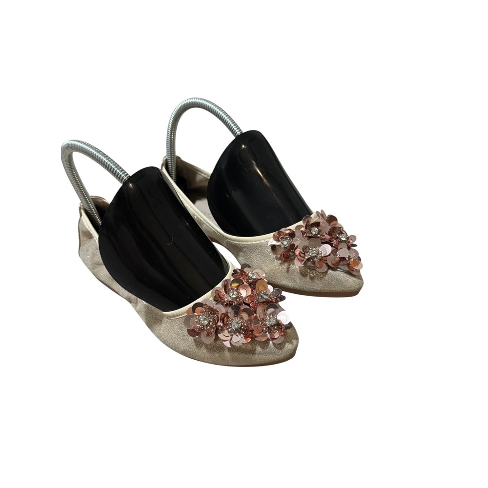 Guansitu Champagne Gold Sequin Pointed Toe Ballet Flats Sz 37/6.5 Fairy Coquette - Picture 3 of 10